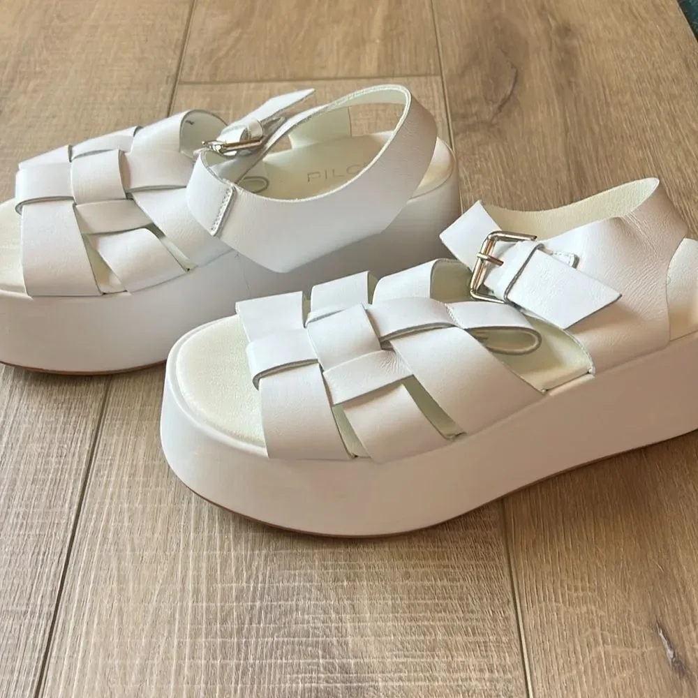Anthropologie x Pilcro White Platform Fisherman Sandal US 8